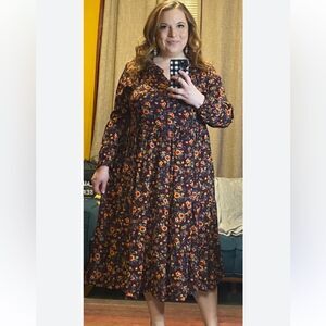 Old Navy Women’s Printed Tiered Maxi Swing Dress in Burgundy Floral Size 4X